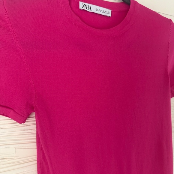 Zara Basics | Size S | Fine Knit Dark Pink Tee - Picture 3 of 7